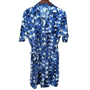 NWT Nic & Zoe Blue & Cream Floral Viscose Belted Dress